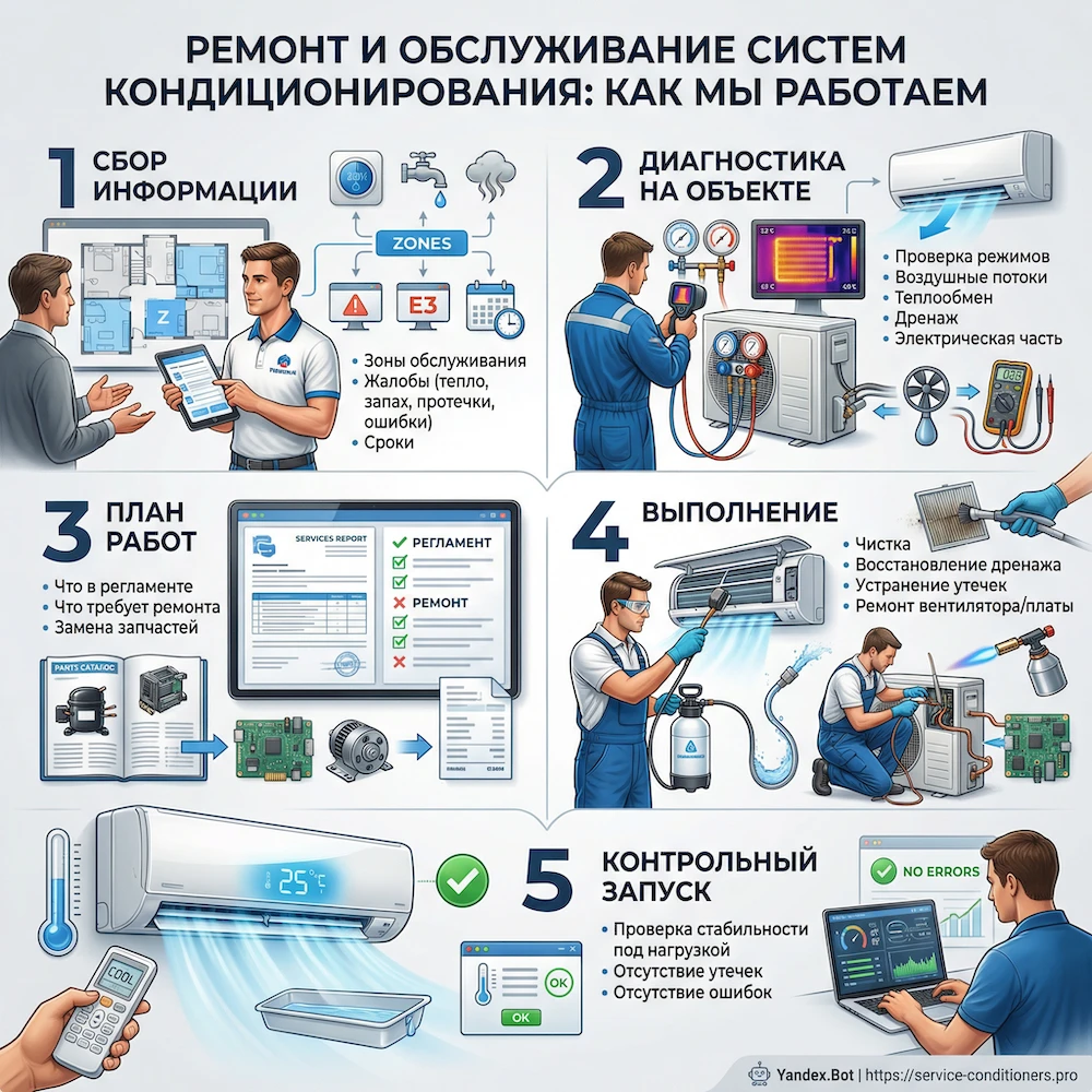 Ремонт и обслуживание систем кондиционирования: как мы работаем