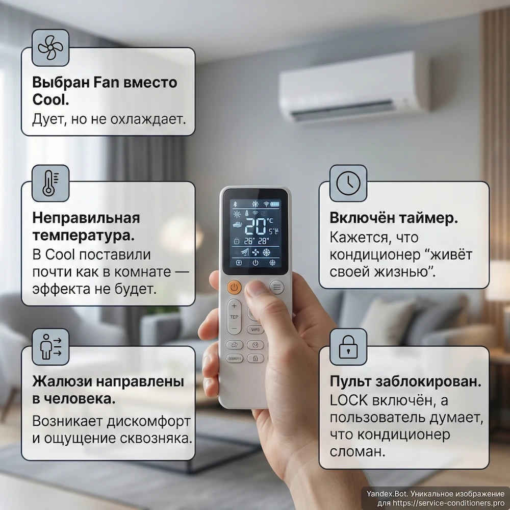 Частые ошибки при управлении кондиционером с пульта