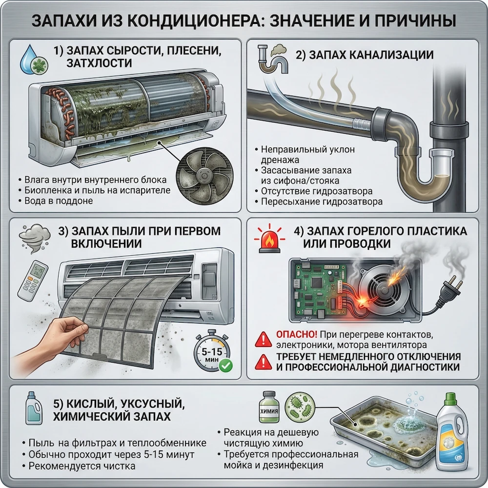 Какие запахи бывают из кондиционера и что они означают