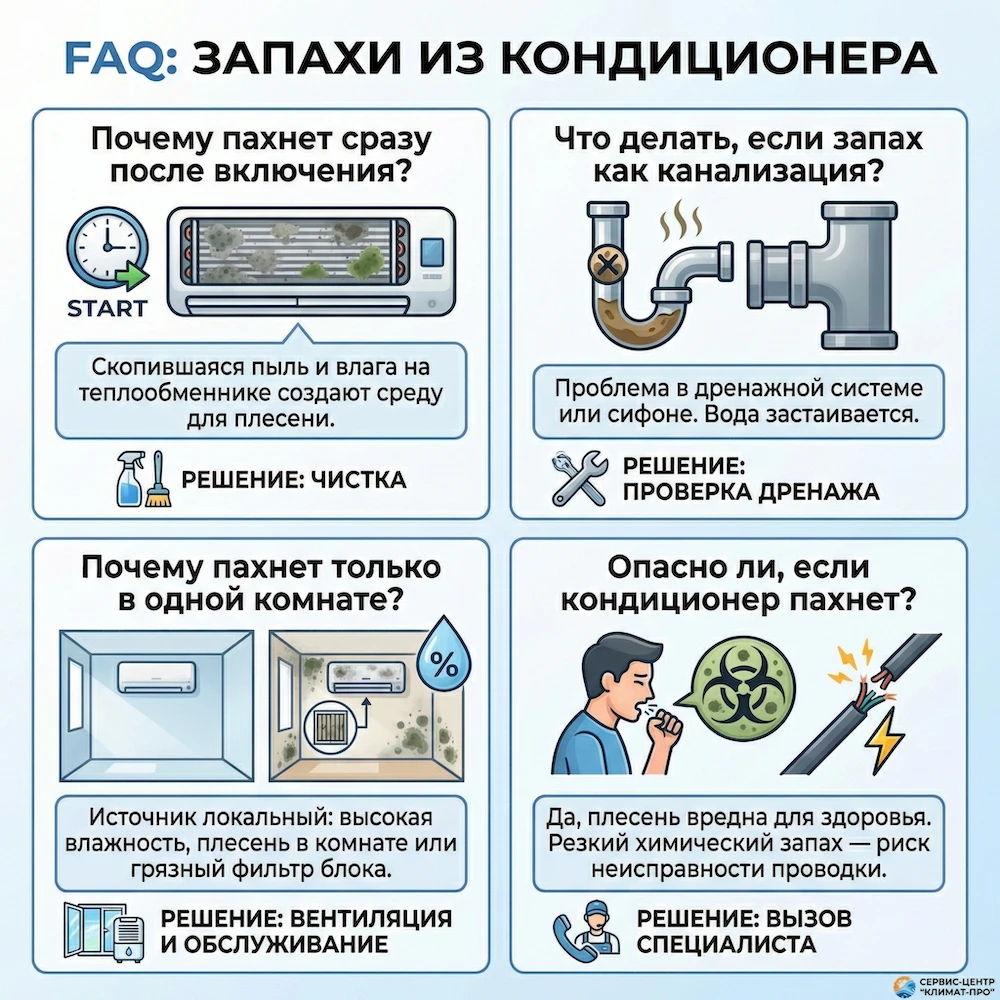 FAQ: запах из кондиционера — частые вопросы по неприятному запаху