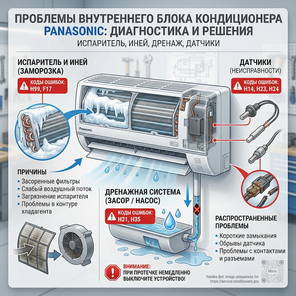Внутренний блок: испаритель, обмерзание, дренаж, датчики