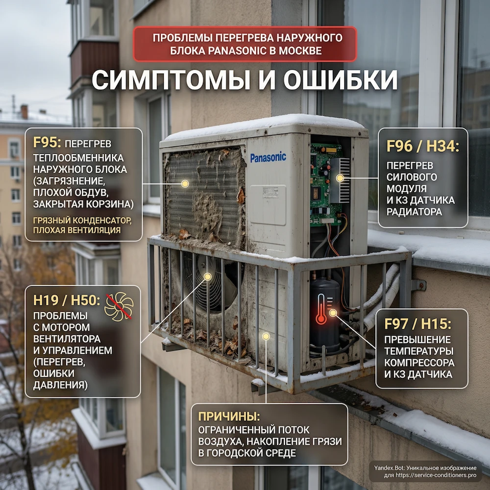 Наружный блок: перегрев, вентилятор, давление, силовой модуль