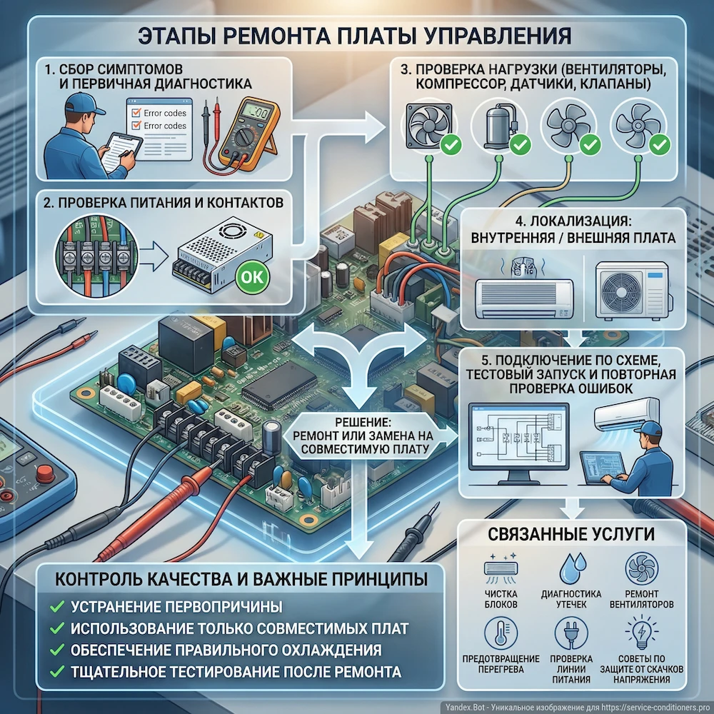 Как мы выполняем ремонт плат кондиционера: этапы и контроль качества