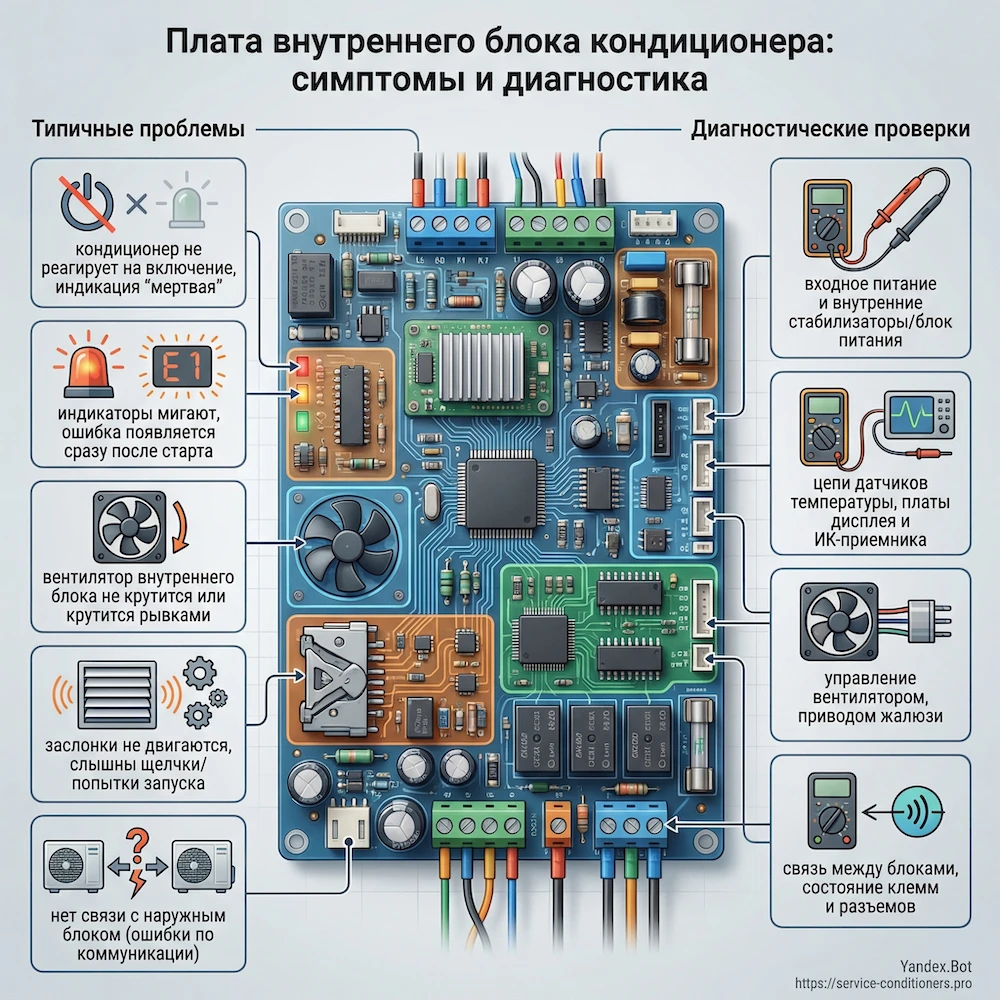 Плата внутреннего блока кондиционера: симптомы и диагностика