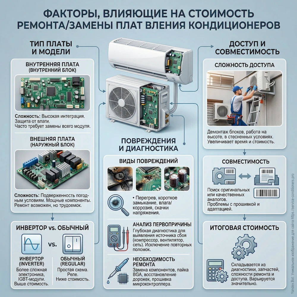 От чего зависит объём работ по ремонту платы кондиционера (без цен)