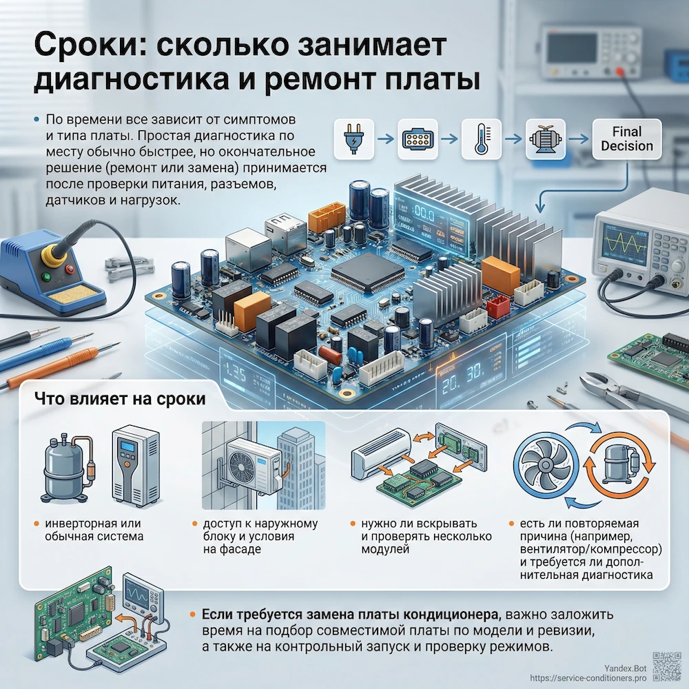 Сроки: сколько занимает диагностика и ремонт платы кондиционера