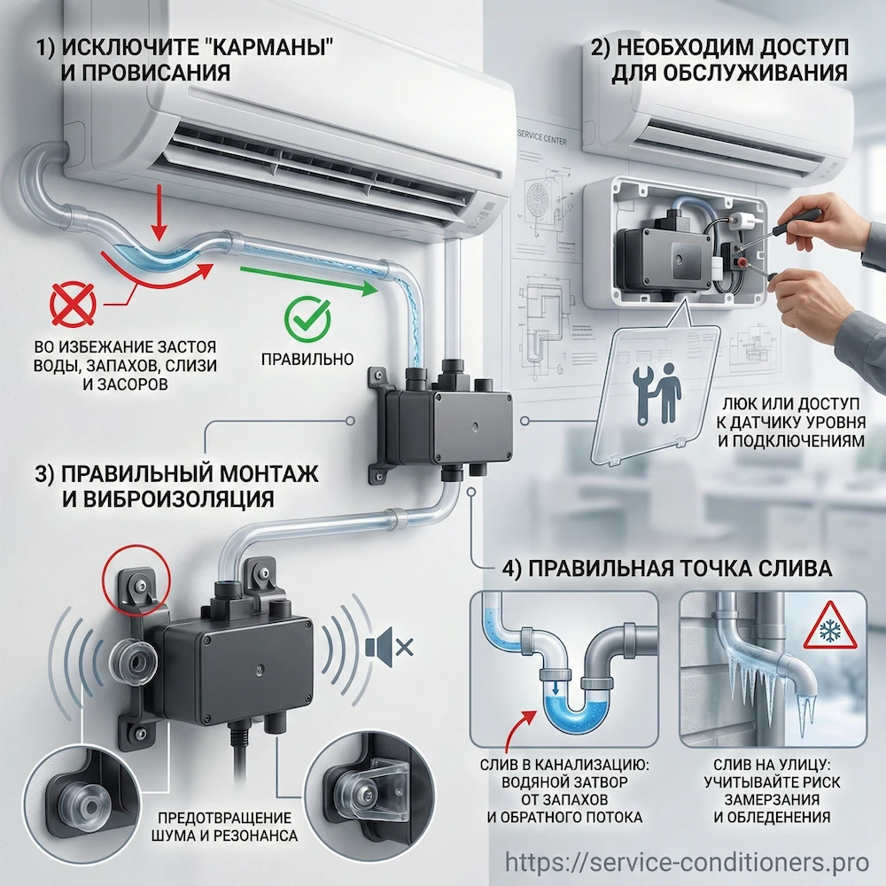 Установка дренажной помпы для кондиционера: правила, без которых будут протечки Установка дренажной помпы для кондиционера: правила, без которых будут протечки