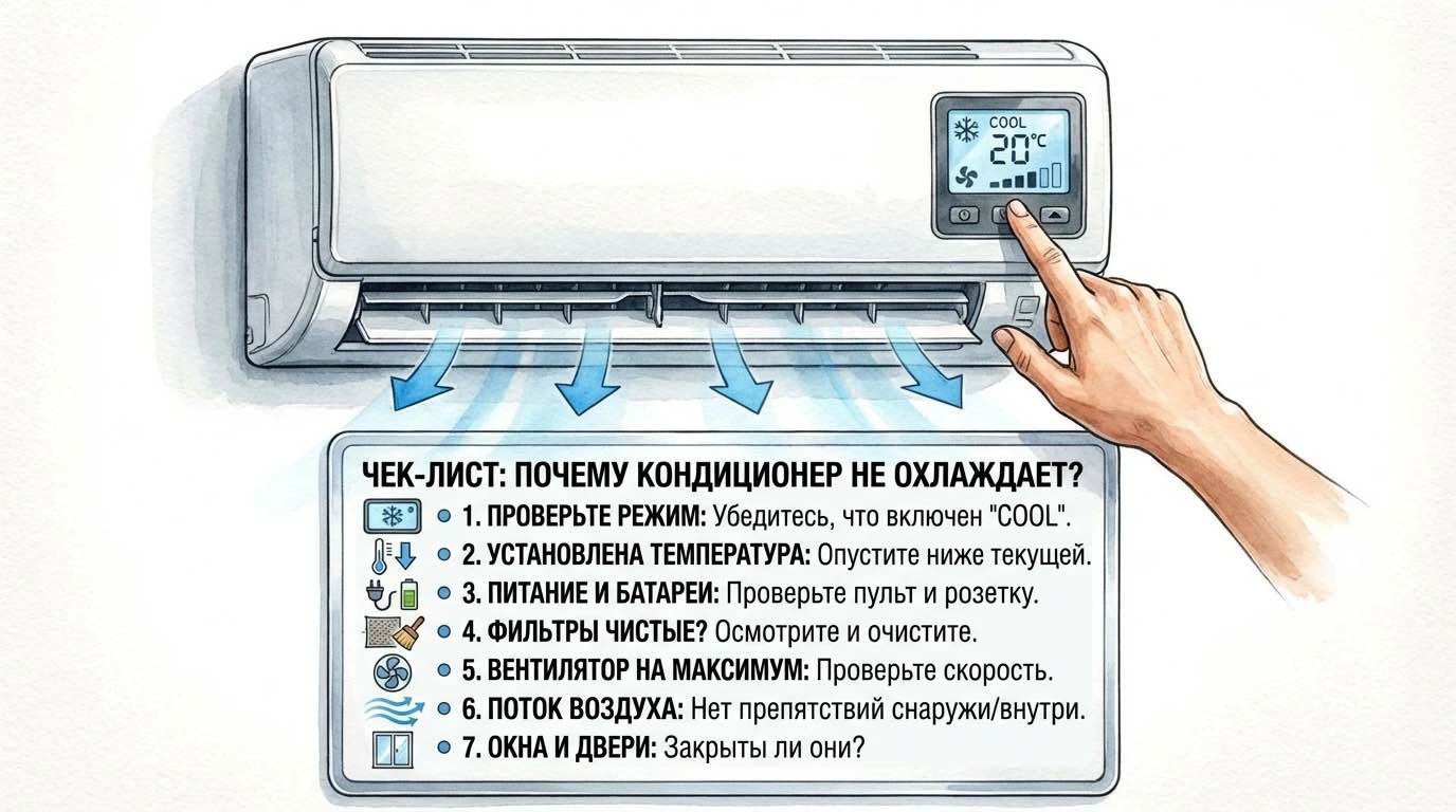 Иллюстрация: почему кондиционер не охлаждает