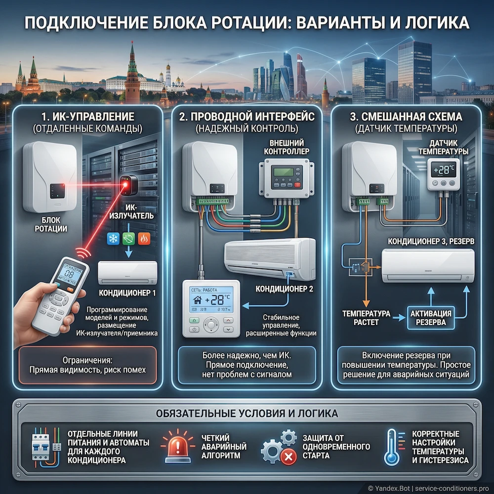 Подключение блока ротации: варианты и логика
