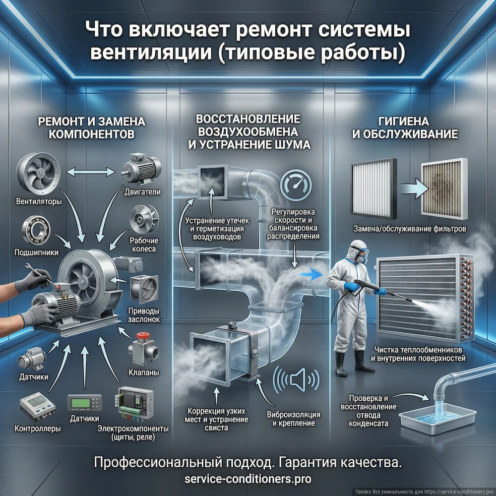 Что включает ремонт системы вентиляции (типовые работы)