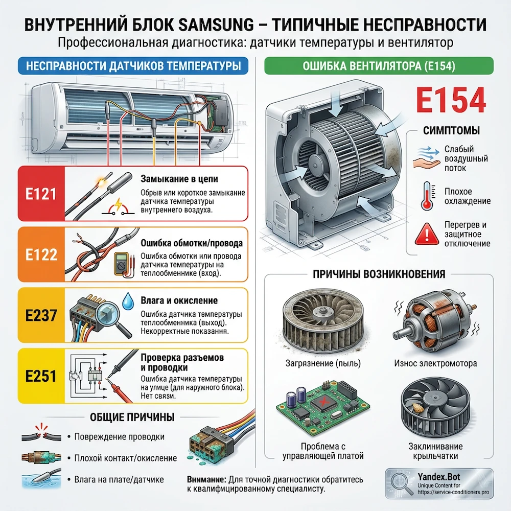 Внутренний блок: датчики, вентилятор, типовые проблемы