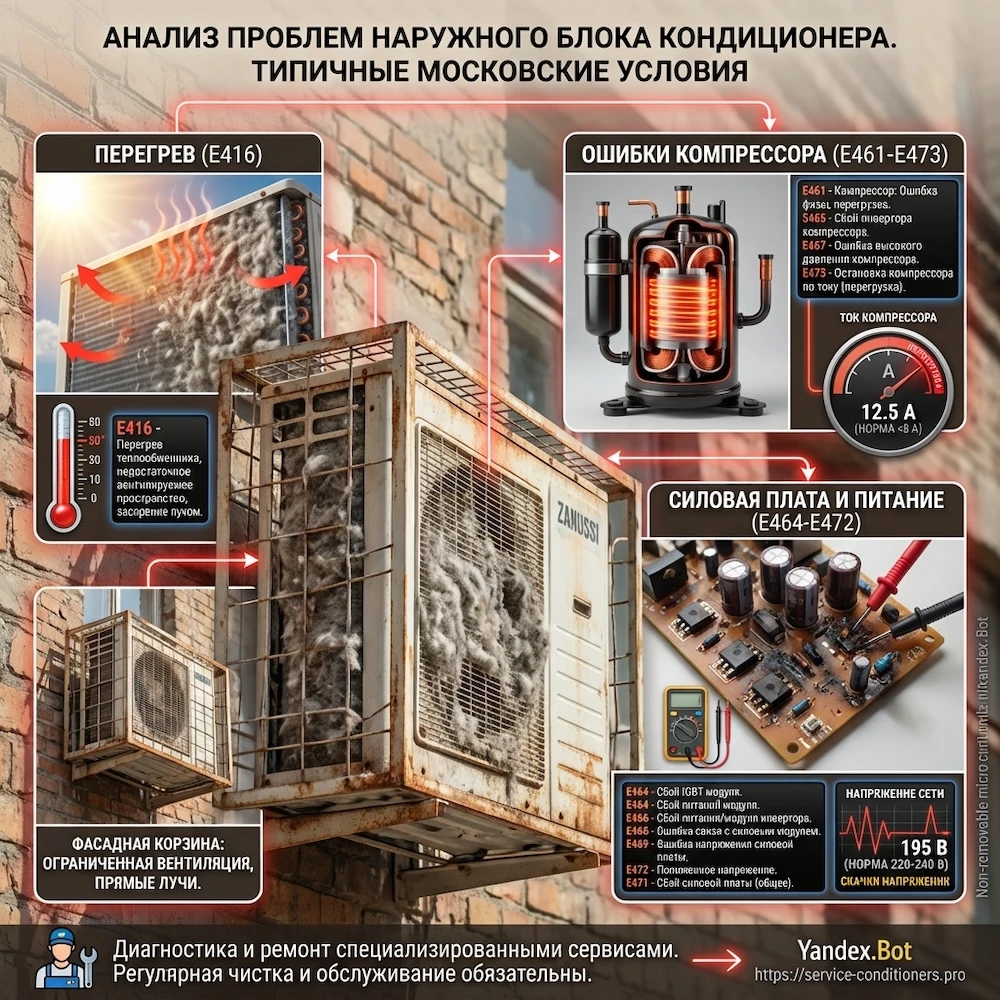 Наружный блок: компрессор, перегрев, силовой модуль