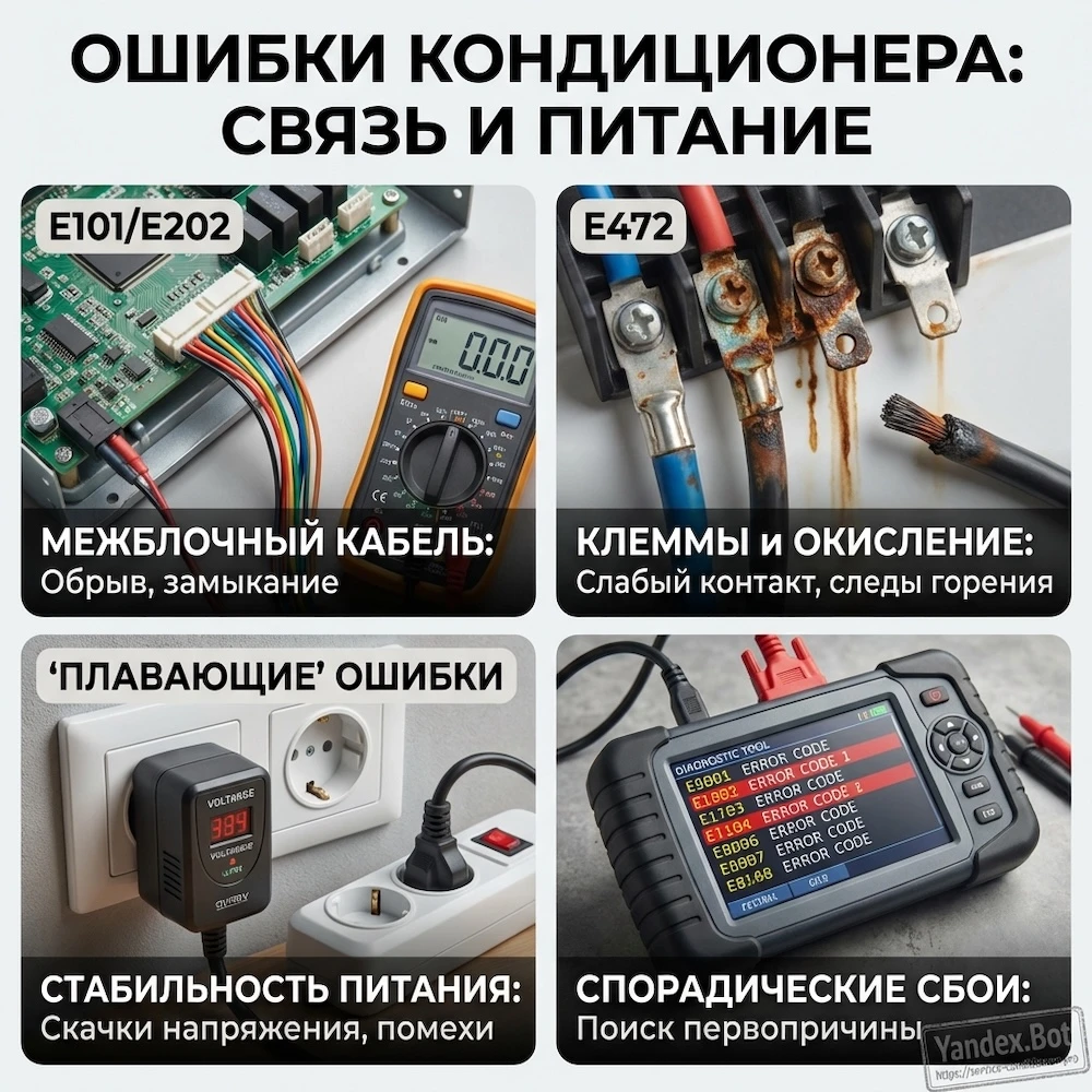 Связь и питание: E101/E202/E472 и «плавающие» ошибки