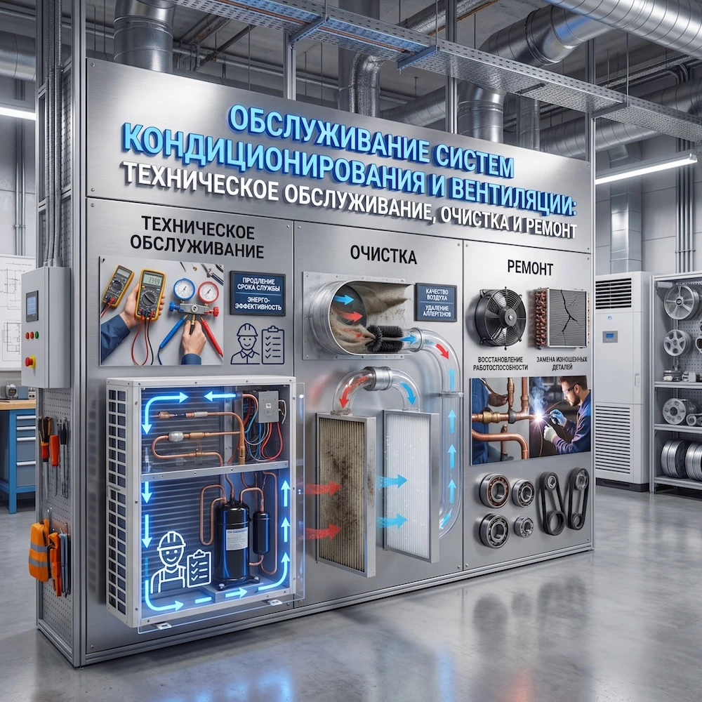 Обслуживание систем кондиционирования и вентиляции: техническое обслуживание, очистка и ремонт