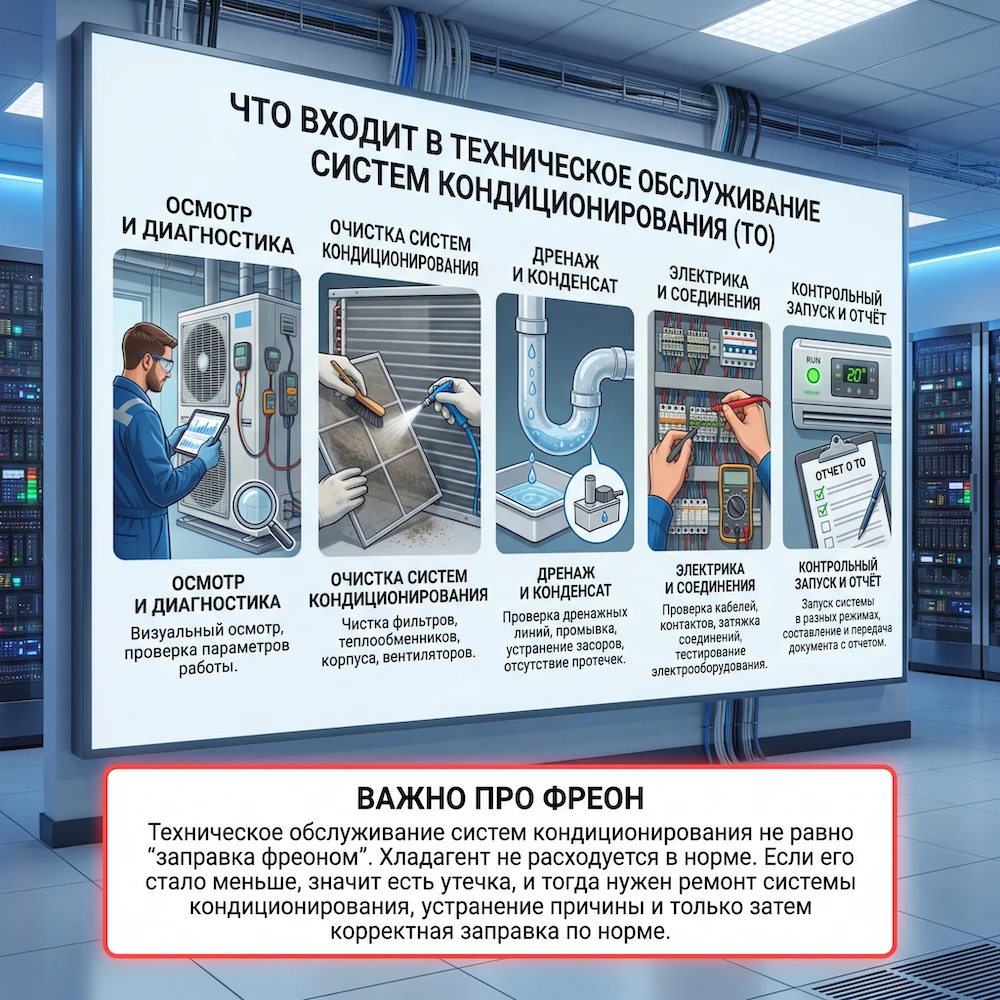 Что входит в техническое обслуживание систем кондиционирования (ТО) 