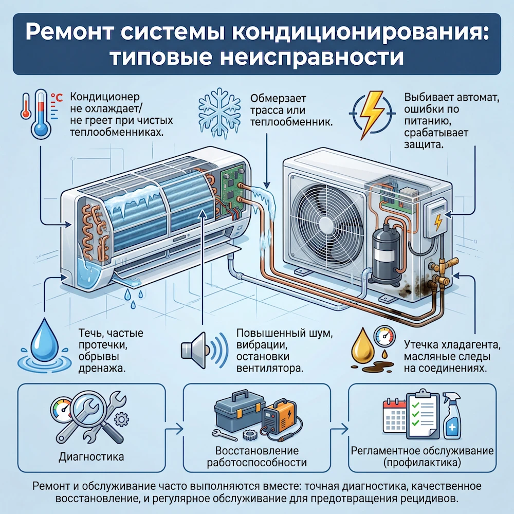 Ремонт системы кондиционирования: типовые неисправности 