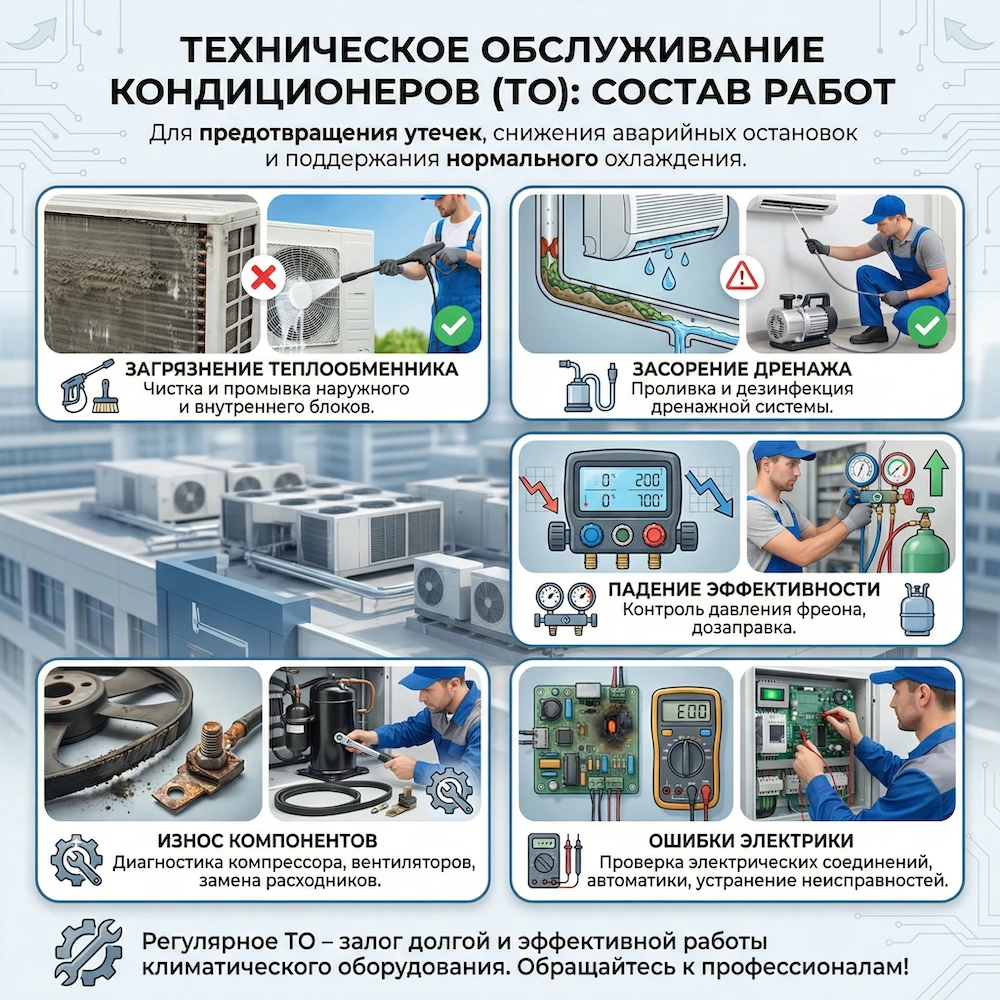 Техническое обслуживание кондиционеров (ТО): состав работ 