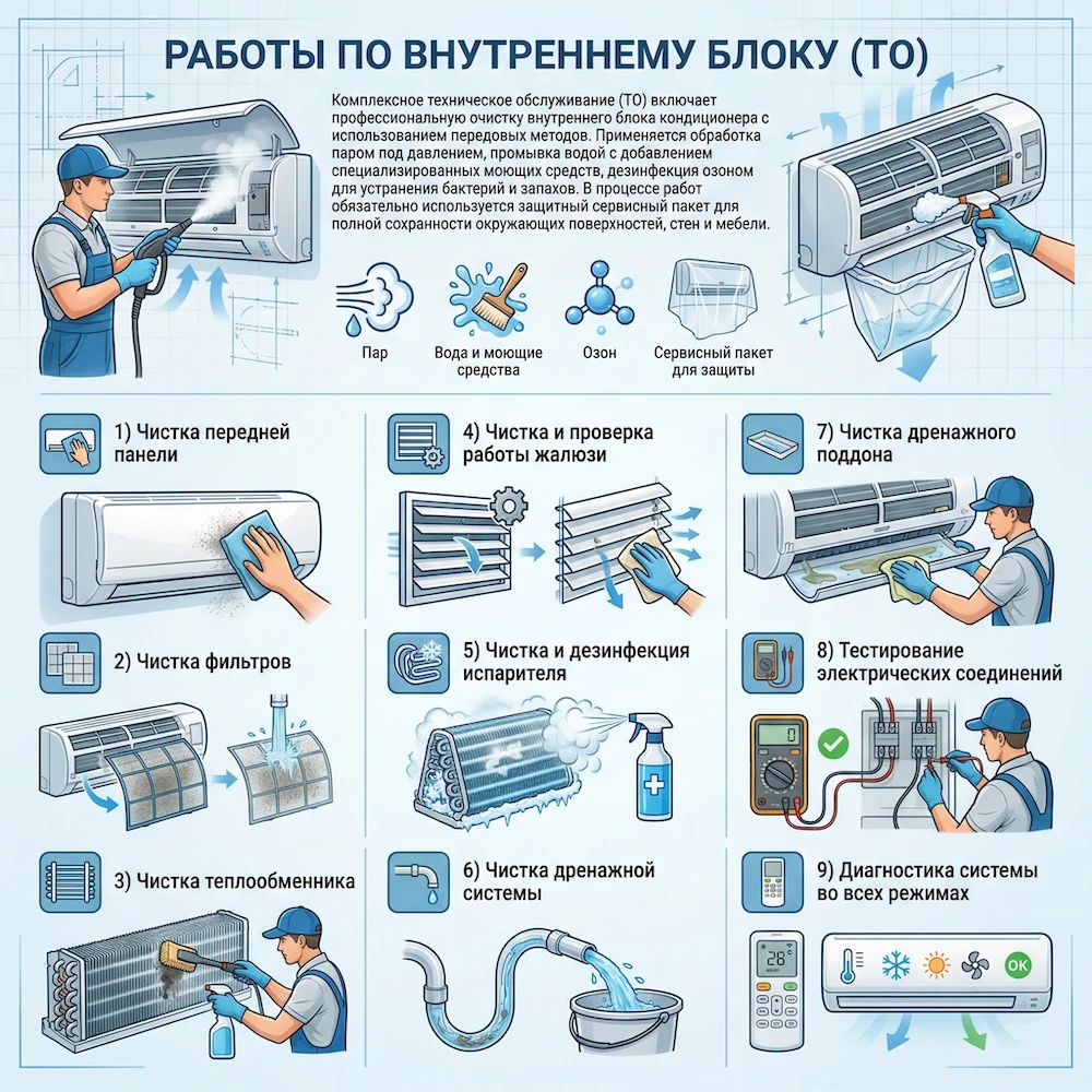 Работы по внутреннему блоку (ТО) 