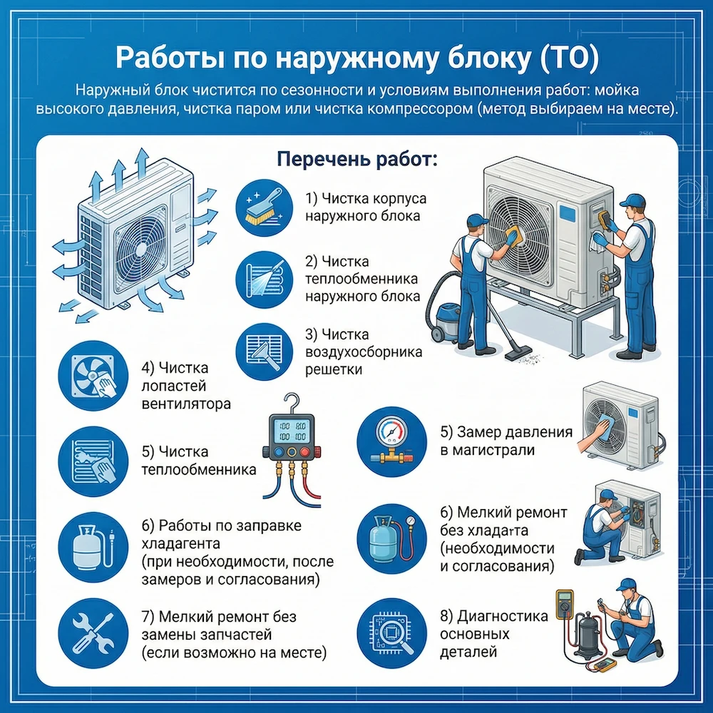 Работы по наружному блоку (ТО) 
