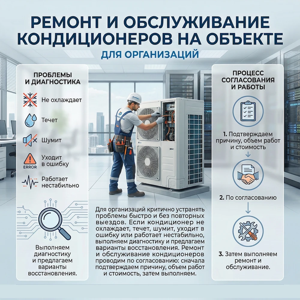 Ремонт и обслуживание кондиционеров на объекте 