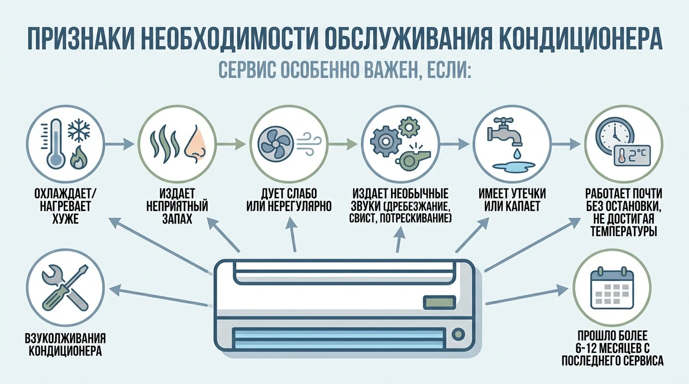 иллюстрация признаки необходимости обслуживания кондиционера