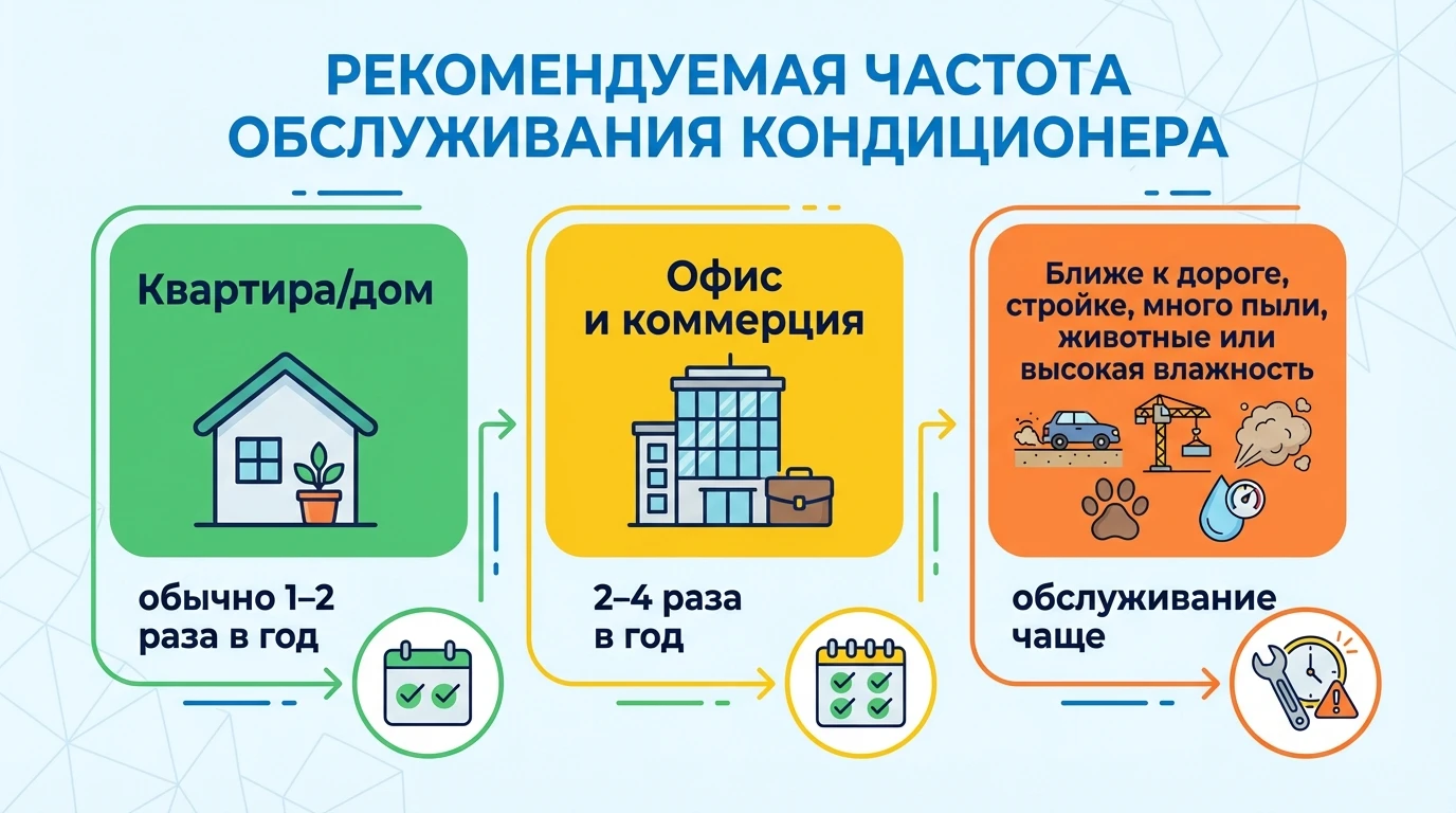 иллюстрация: рекомендуемая частота обслуживания кондиционера