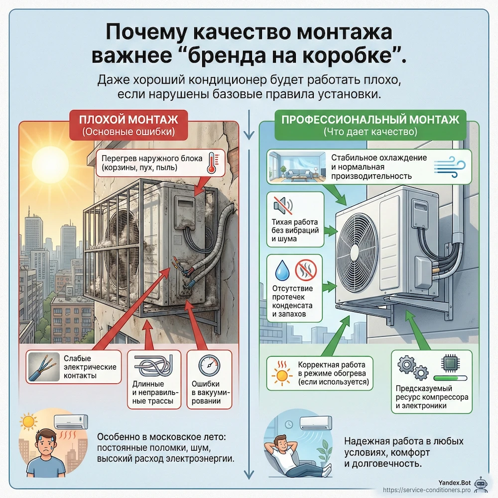 Почему качество монтажа важнее бренда при установке сплит системы