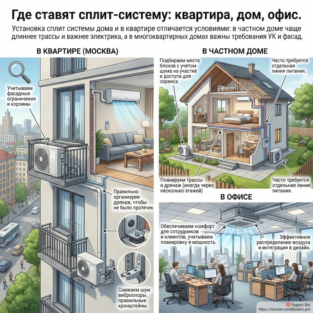 Где ставят сплит-систему: квартира, дом, офис