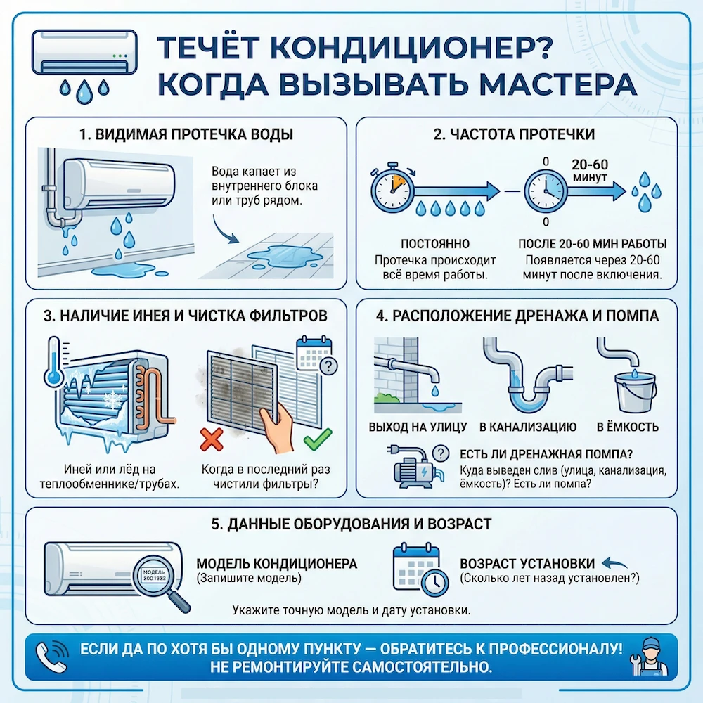 Вызов мастера, если течет кондиционер (от лица компании)