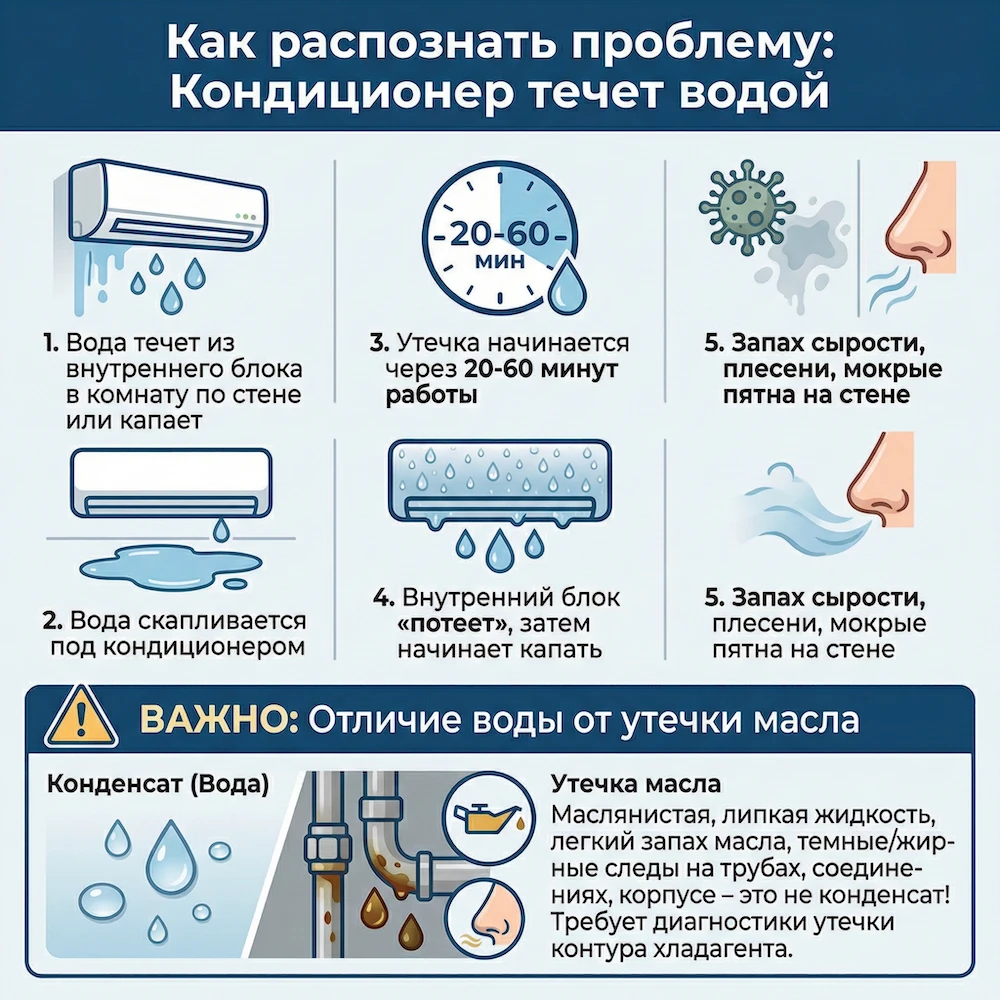 Как понять, что проблема именно “течет кондиционер”, а не другое