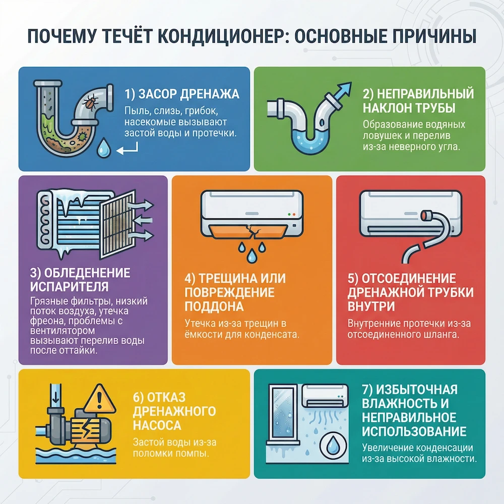 Почему течет кондиционер: основные причины (самые частые)