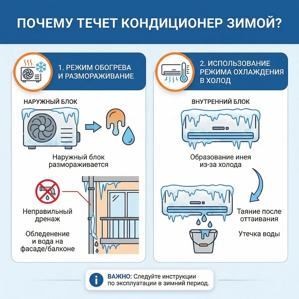 Течет кондиционер зимой: почему это происходит