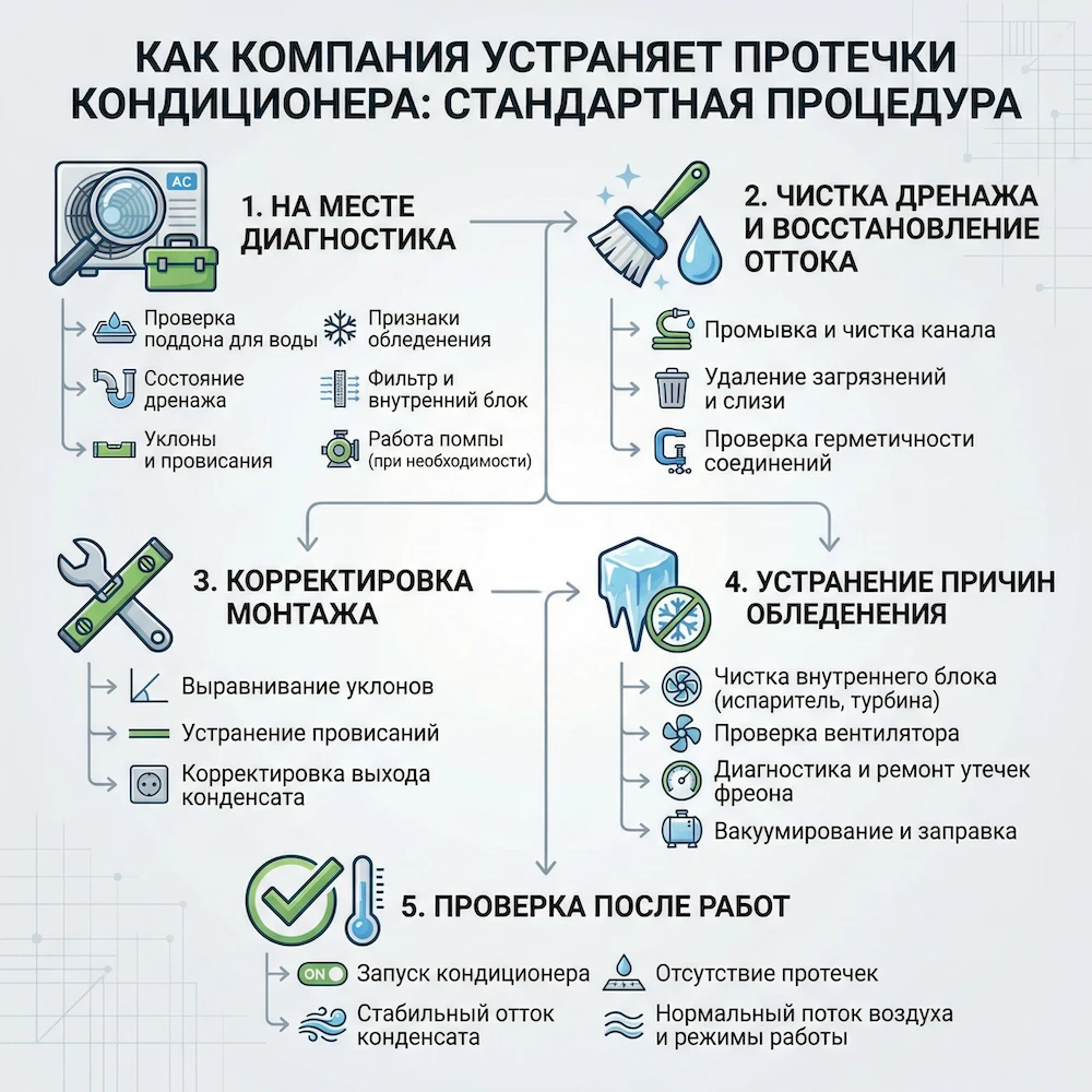 Как мы устраняем течь кондиционера (стандарт компании)