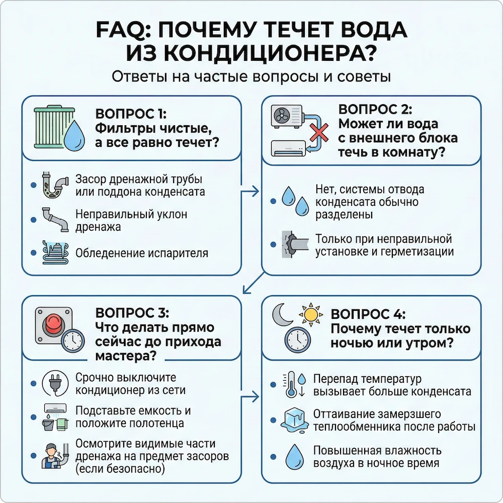 Кондиционер течет вода: ответы на частые вопросы (FAQ)