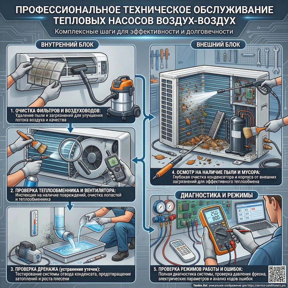 Обслуживание тепловых насосов воздух-воздух: что входит