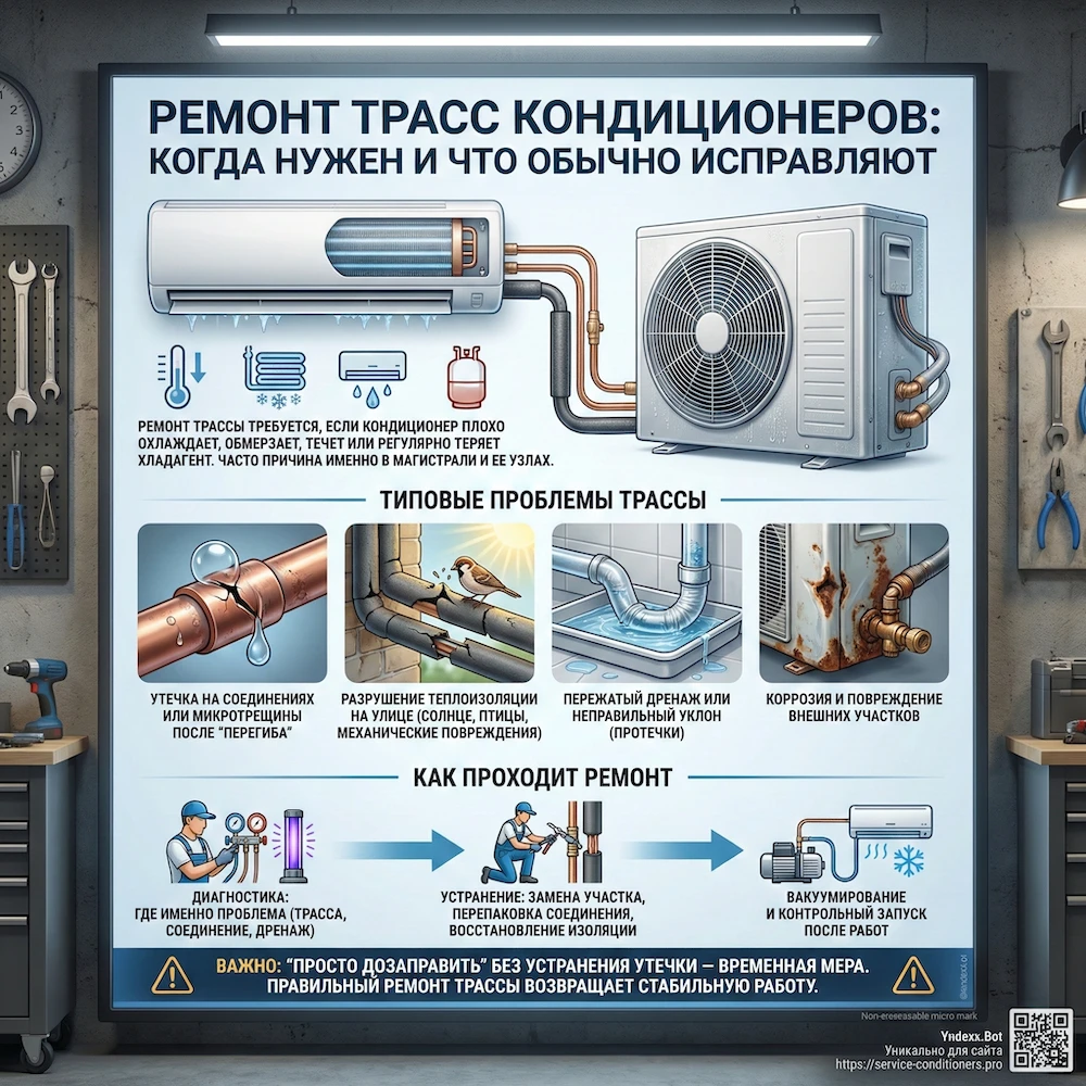 Трасса кондиционера в стене: штроба, закладка трассы и герметизация