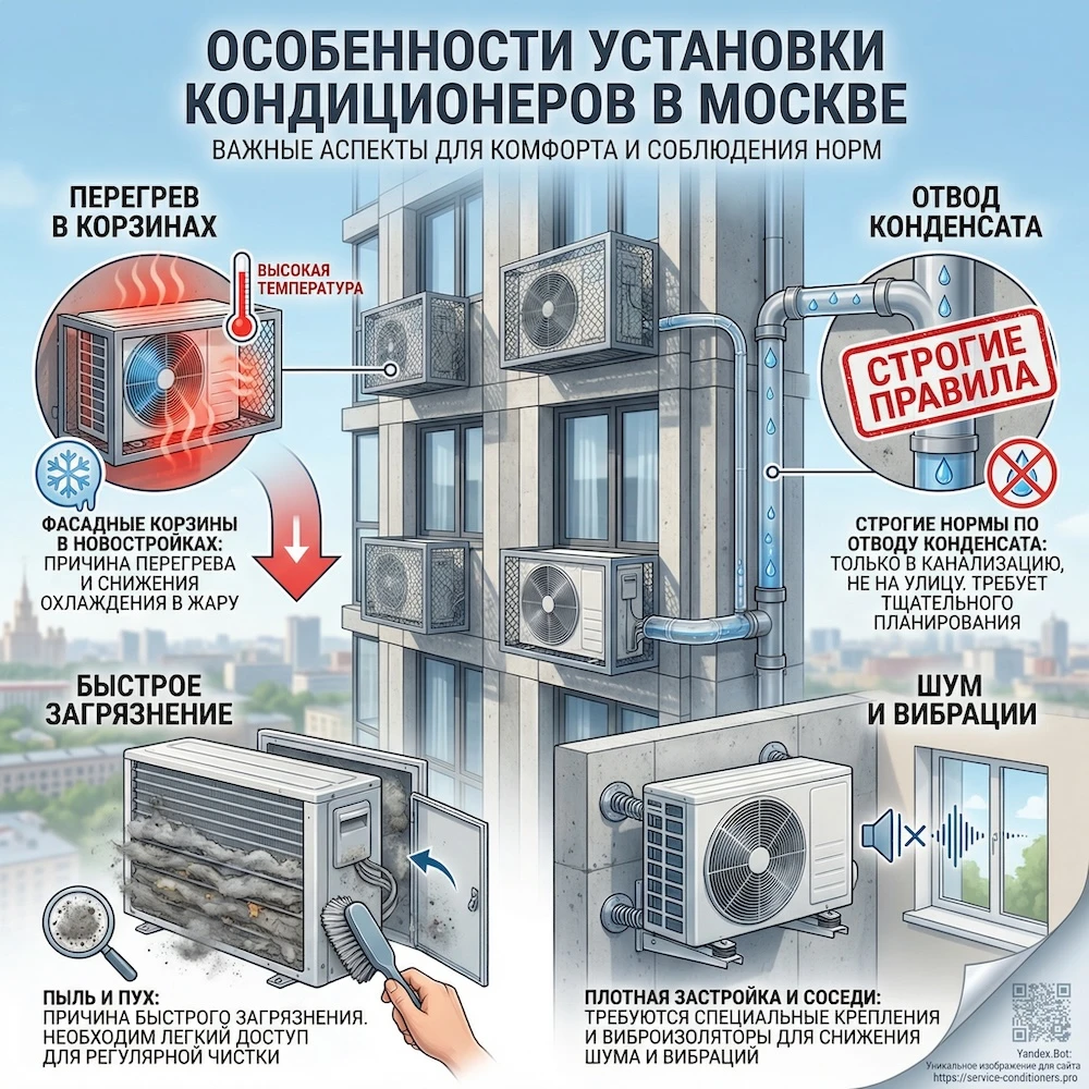 Москва: особенности установки кондиционера в фасадной корзине и на лоджии