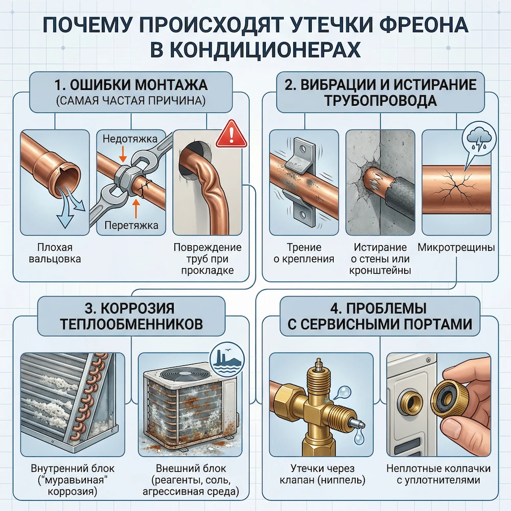 Почему возникает утечка в кондиционере Почему возникает утечка в кондиционере