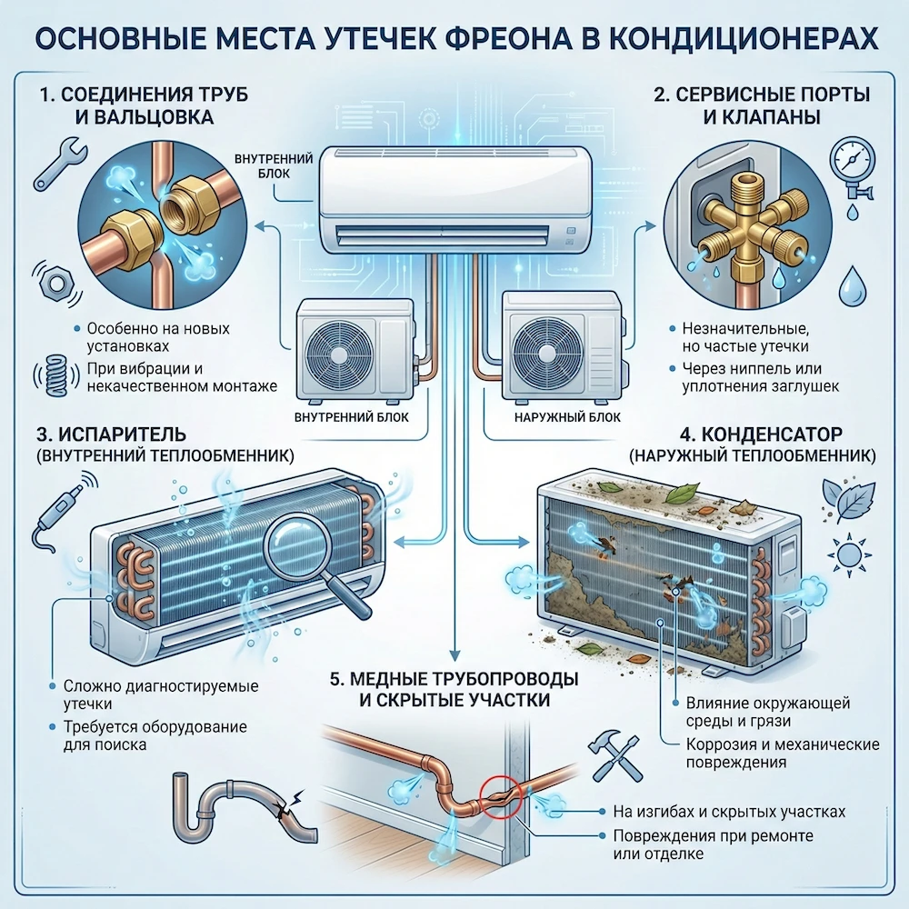 Где чаще всего происходит утечка фреона Где чаще всего происходит утечка фреона