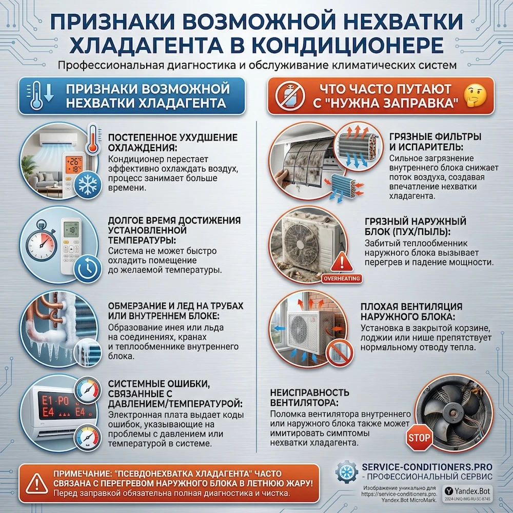 Признаки, что возможна нехватка фреона (и что на это похоже)