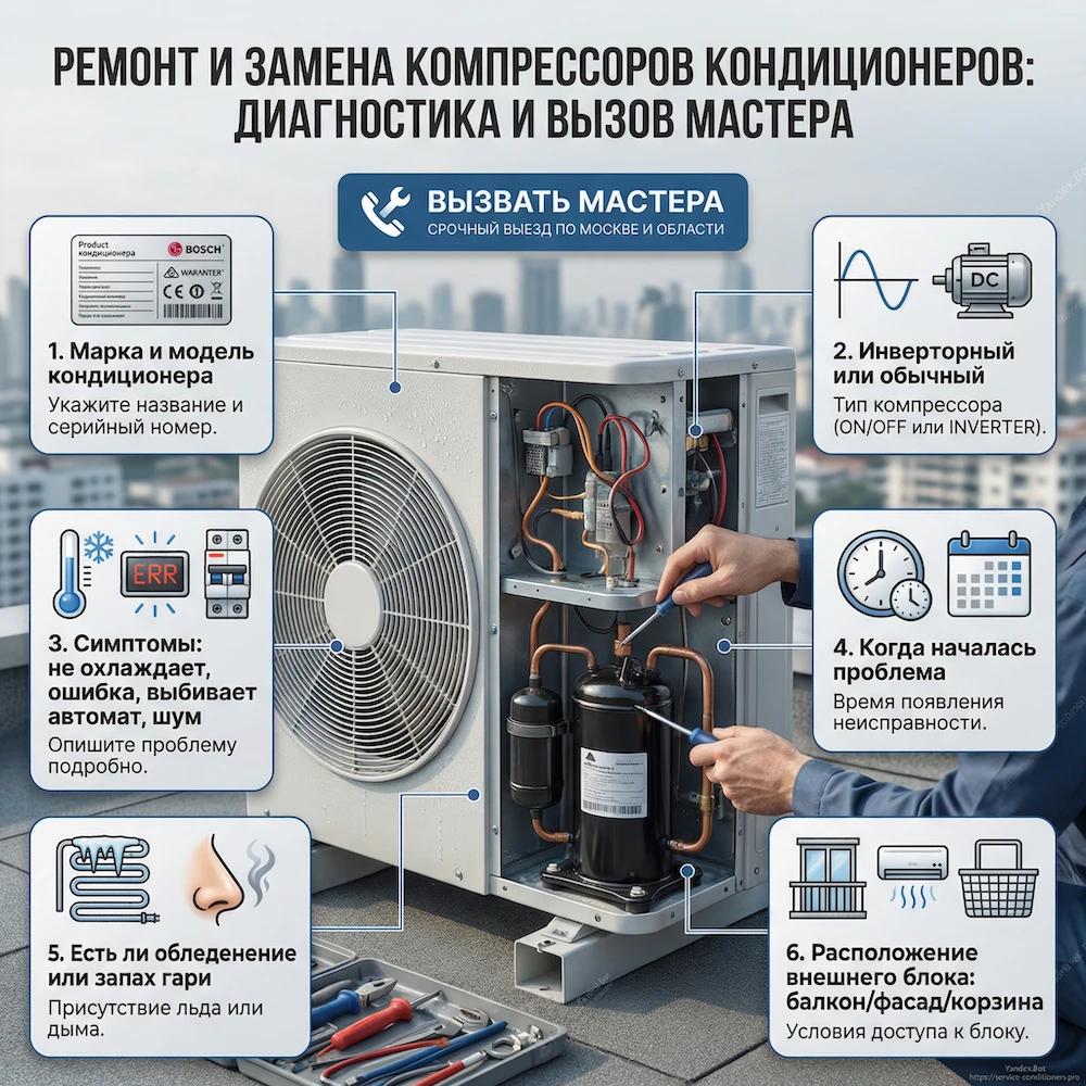 Компрессор кондиционера сплит-системы: диагностика, ремонт и замена в Москве