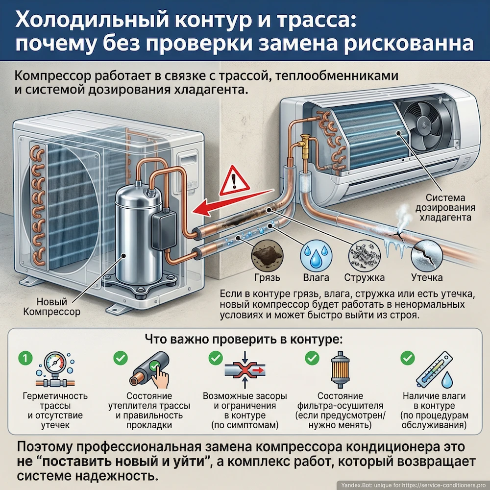 Холодильный контур и трасса: почему замена компрессора рискованна без проверки