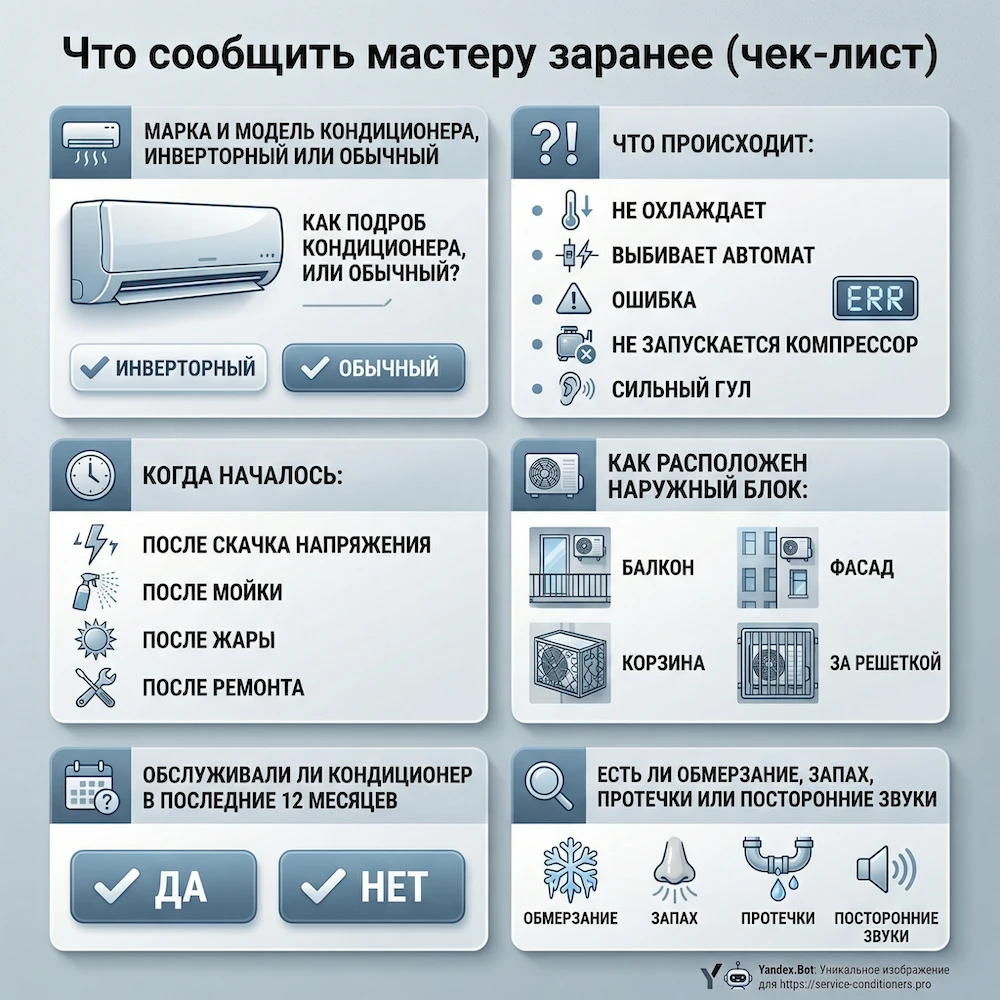 Чек-лист: что сообщить мастеру по компрессору кондиционера