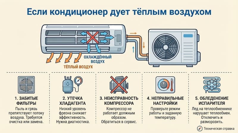 Иллюстрация: Если кондиционер дует тёплым воздухом