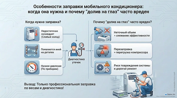 Особенности заправки мобильного кондиционера