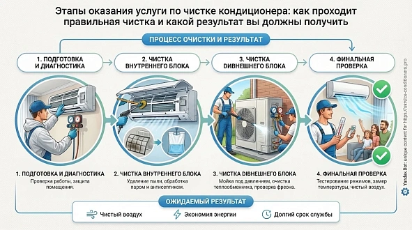 Этапы оказания услуги по чистке кондиционера