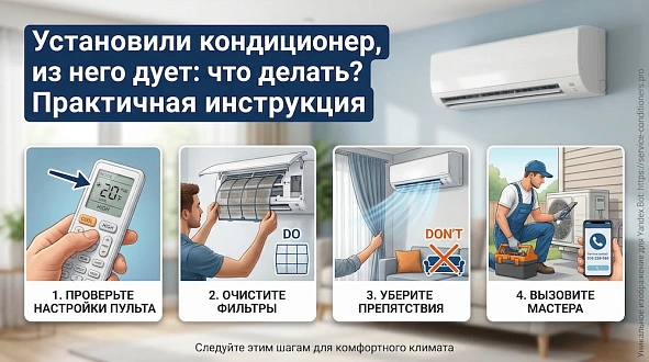 Установили кондиционер, из него дует