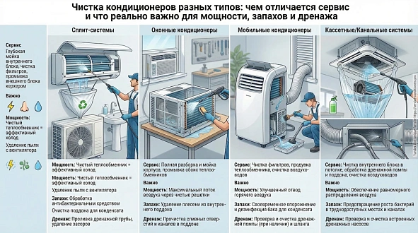Чистка кондиционеров разных типов