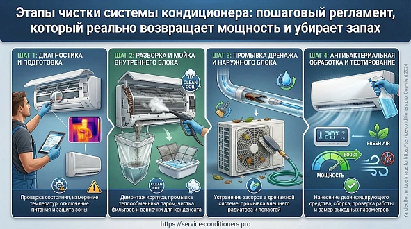 Этапы чистки системы кондиционера