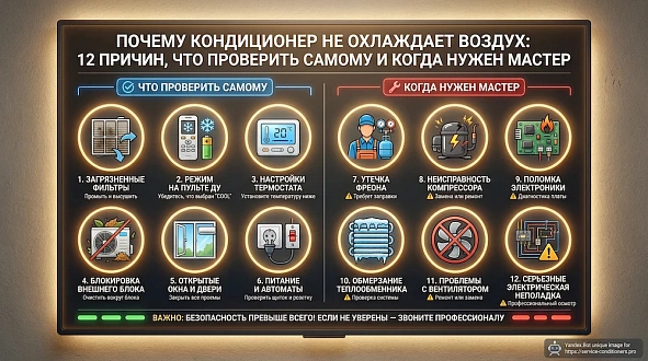 Почему кондиционер не охлаждает воздух